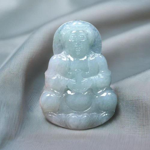 瓔珞翡翠 冰種飄花翡翠精雕觀音菩薩 | 天然緬甸玉翡翠A貨 | 送禮