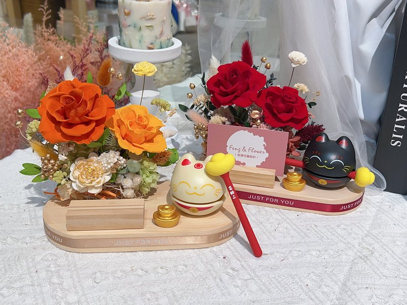 FengFlower [Eternal Flower Lucky Wooden Fish Business Card Holder] Preserved Flowers/Dried Flowers/Gifts - ช่อดอกไม้แห้ง - พืช/ดอกไม้ 