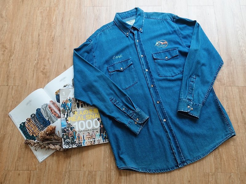 Vintage 上著 / 丹寧長袖襯衫 no.70 tk - 男裝 恤衫 - 棉．麻 藍色