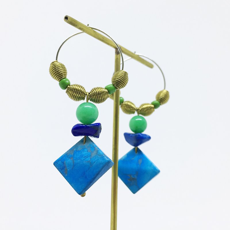 ► natural stone series - turquoise blue brass lucky ear rings ◄ - Earrings & Clip-ons - Other Metals Blue