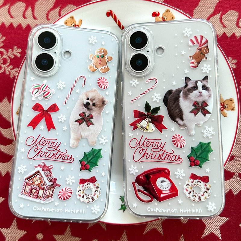 Merry Christmas Cat dog iPhone mobile phone couple transparent case - Phone Cases - Plastic Multicolor