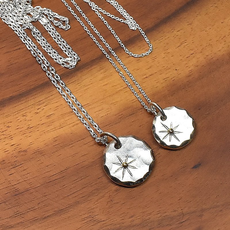 Sun pattern silver pair necklace - สร้อยคอ - เงินแท้ สีเงิน