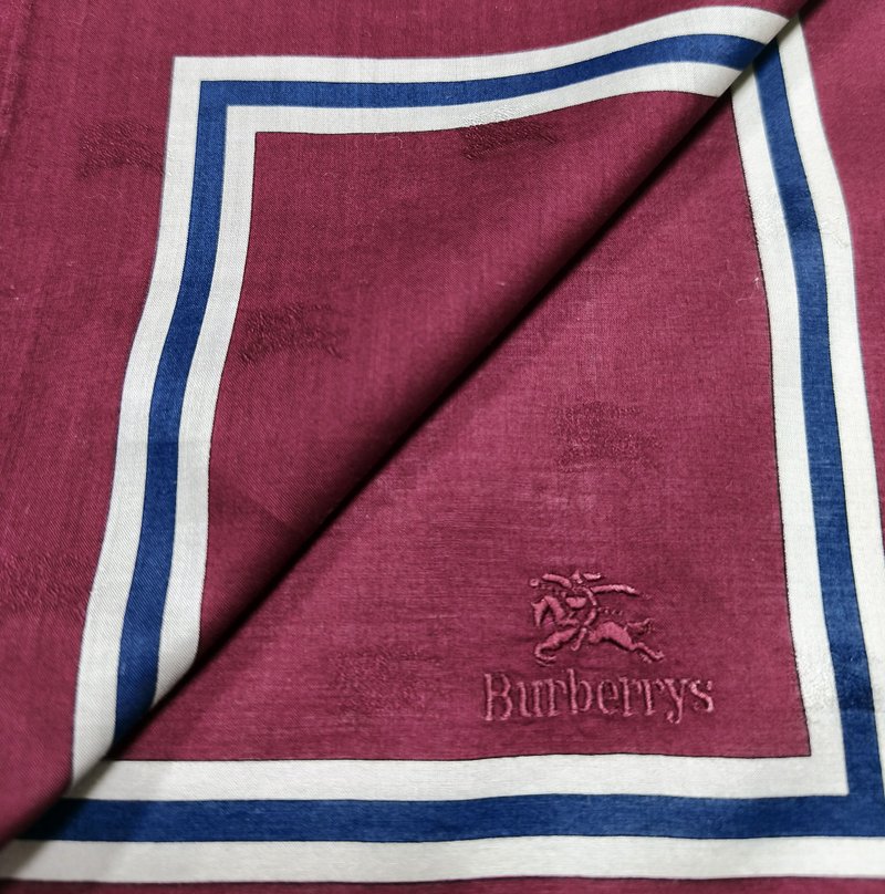 Vintage Burberry Handkerchief Red Burgundy Monogram Logo 18 x 18 inches - 手帕 - 棉．麻 紅色