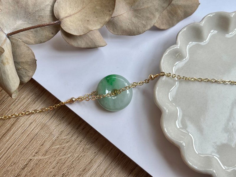 Natural Jadeite Type A - 14K Gold Filled Icy Green Jade Peace Buckle Bracelet - สร้อยข้อมือ - หยก สีเขียว