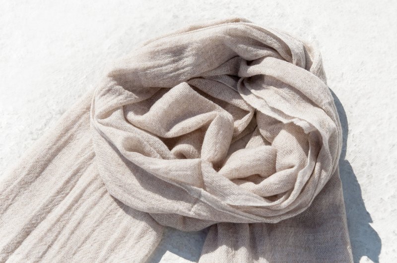 喀什米爾Cashmere/針織圍巾/純羊毛圍巾/羊毛披巾-北歐原味的米色 - 圍巾/披肩 - 羊毛 卡其色