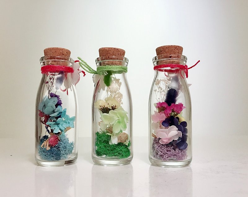 Dry flower / not withered vase / table decoration / birthday gift / bottle of flowers / mossy bottom - ของวางตกแต่ง - พืช/ดอกไม้ สีน้ำเงิน