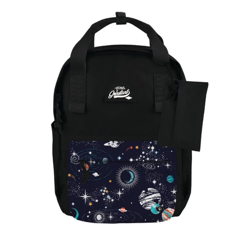 Grinstant Mix and Match Detachable 13-Inch Backpack - Black and White Series (Black with Planet) - กระเป๋าเป้สะพายหลัง - เส้นใยสังเคราะห์ สีดำ