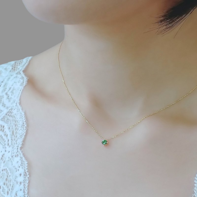 Tsavorite Floating 4-Prong Set 18K Solid Gold Dainty Necklace 0.16 ct - Necklaces - Gemstone Green