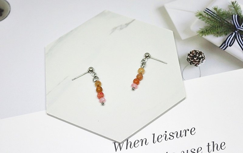 Stainless Steel X Natural Stone Needle Earrings <Color Heart> - Earrings & Clip-ons - Stainless Steel Orange