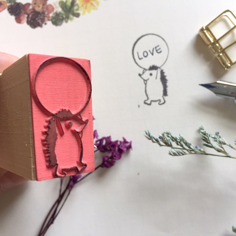 Zoe's forest small hedgehog round dialog rubber stamp - Stamps & Stamp Pads - Wood 