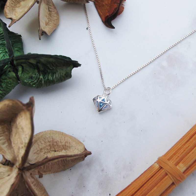 Da Yuan Zi [handmade silver jewelry] Hyacinth × zircon × diamond × sterling silver clavicle chain handmade - สร้อยคอทรง Collar - เงินแท้ สีเงิน