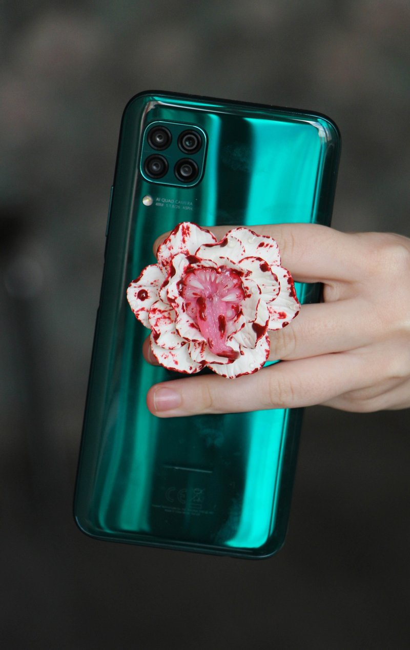 Phone Grip Creepy flower - 手機/平板支架 - 其他材質 白色