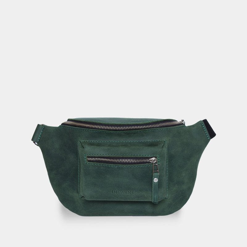 綠色皮革腰包 - 腰包與斜背皮革臀包 - 側背包/斜背包 - 真皮 綠色