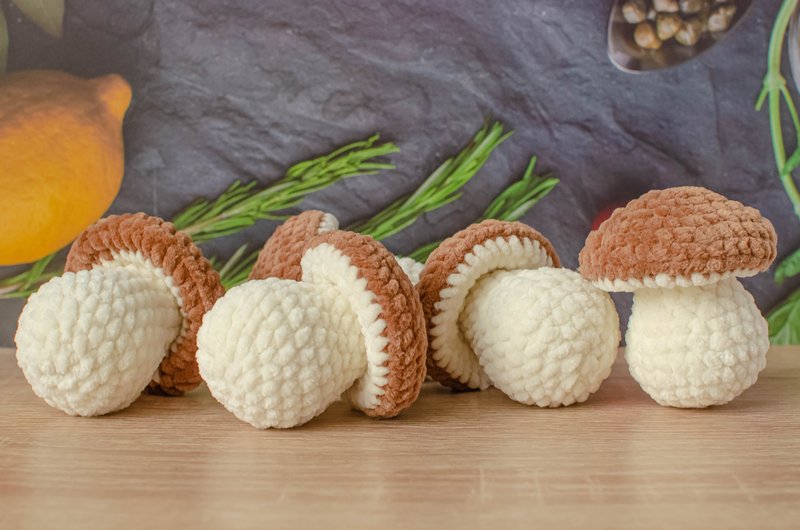 Mushroom amigurumi pattern, crochet food porcini mushrooms, easy tutorial PDF - 編織/刺繡/羊毛氈/縫紉 - 繡線 