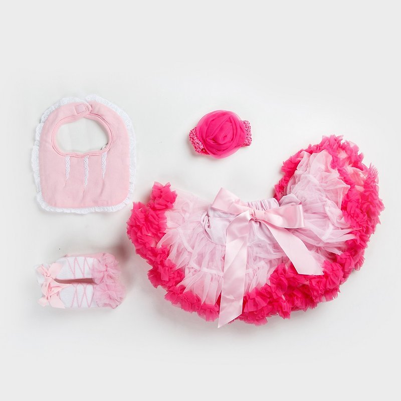 Good day baby girl baby pettiskirt gift box - pink little princess cherry (skirt + bib + baby socks) - ของขวัญวันครบรอบ - ไนลอน สึชมพู