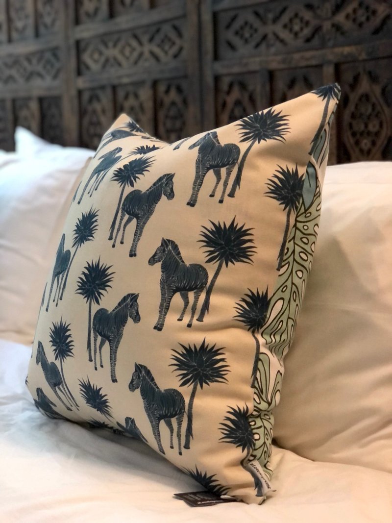 Taiwan exclusive custom model _aLoveSupreme double-sided pillowcase _grey zebra / blue turtle leaf - Pillows & Cushions - Cotton & Hemp 