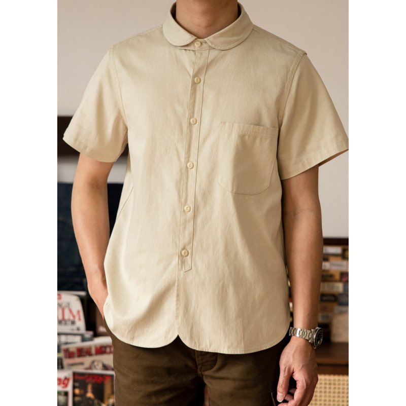 俱樂部領改良工裝襯衫 青果領 棉 天絲 50S club collar shirts - 男襯衫/休閒襯衫 - 其他材質 卡其色