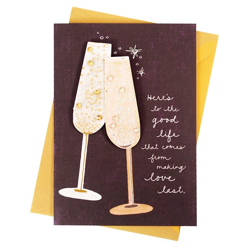 Glitter double wine glasses to celebrate [Hallmark-Signature classic handmade card anniversary testimonials] - Cards & Postcards - Paper Brown
