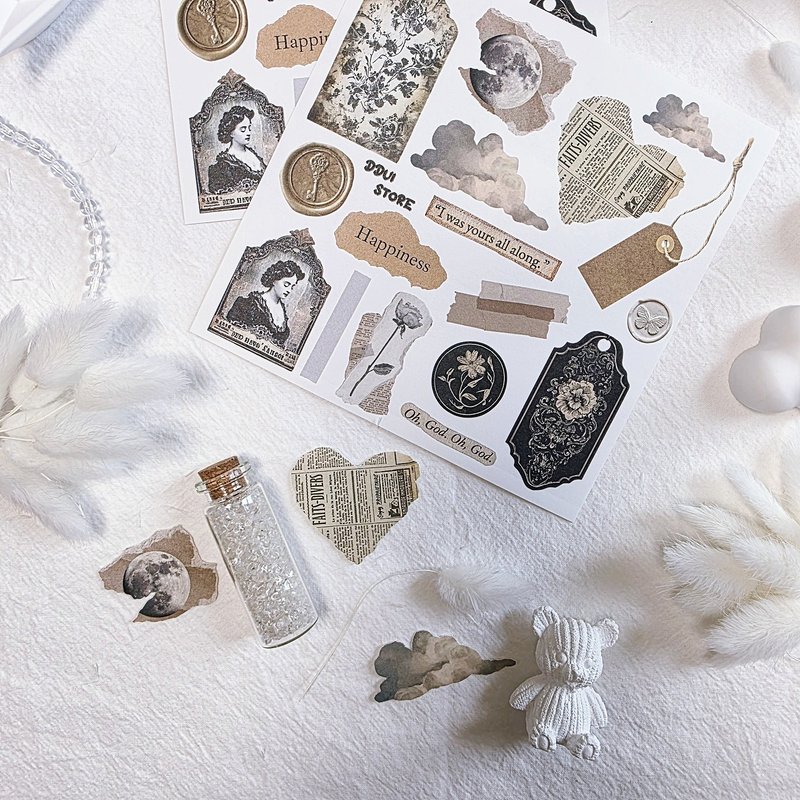 Vintage Brown Collage Deco Sticker - 貼紙 - 紙 卡其色