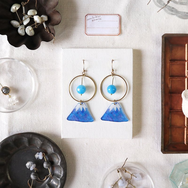 Mt. Fuji handmade earrings - blue water blue stone can be changed - Earrings & Clip-ons - Resin Blue