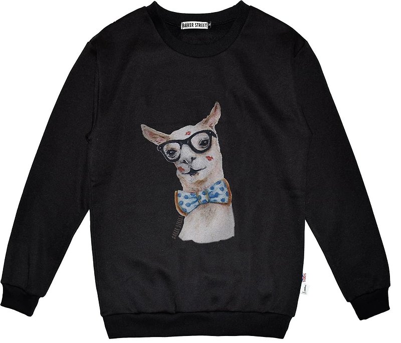 British Fashion Brand -Baker Street- Kissy Alpaca Printed Sweatshirt - Unisex Hoodies & T-Shirts - Cotton & Hemp Black