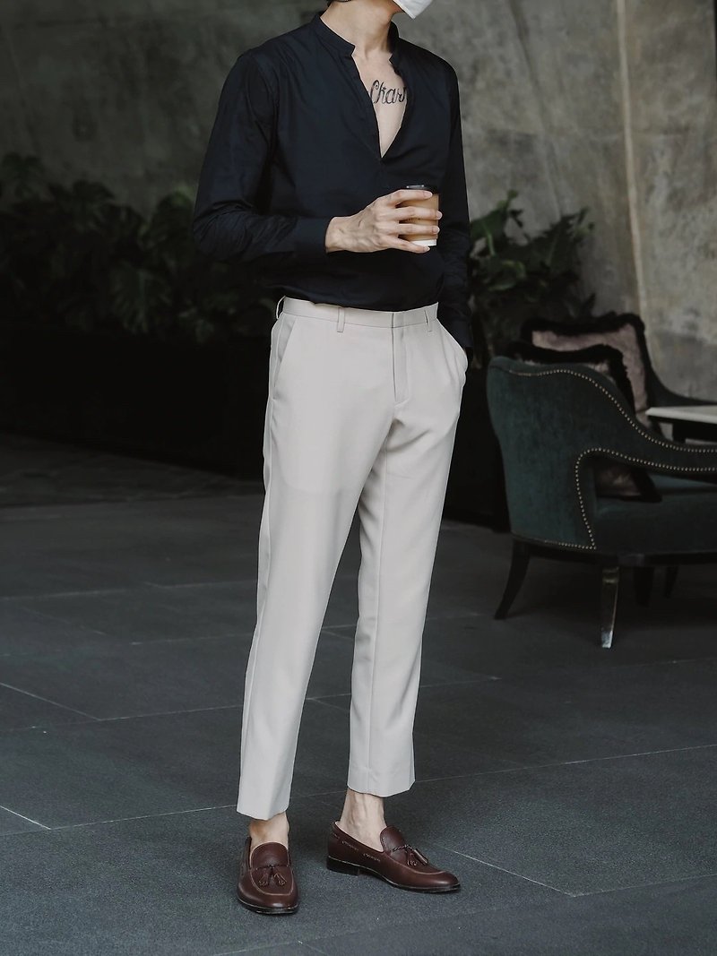 Beige tailored trousers - กางเกงขายาว - ผ้าฝ้าย/ผ้าลินิน สีทอง