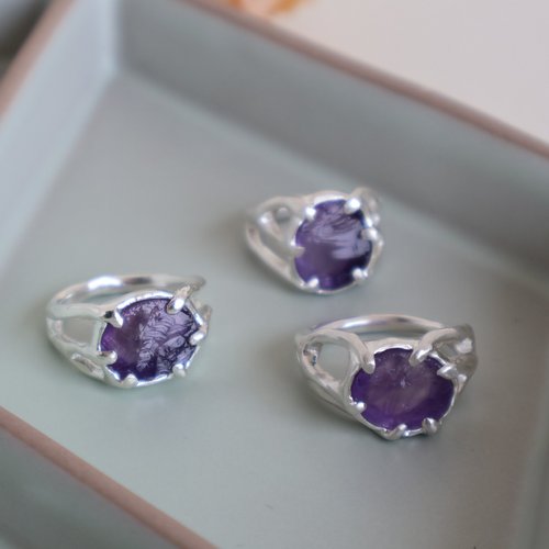 S-JEWELRY首飾店 原創設計手作孤品紫水晶原石面純銀戒指