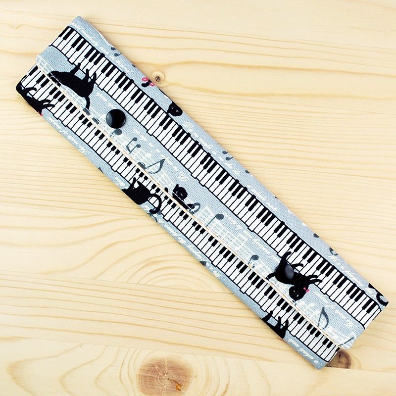 鋼琴黑貓筷袋筷子組_灰 - 筷子/筷架 - 棉．麻 灰色