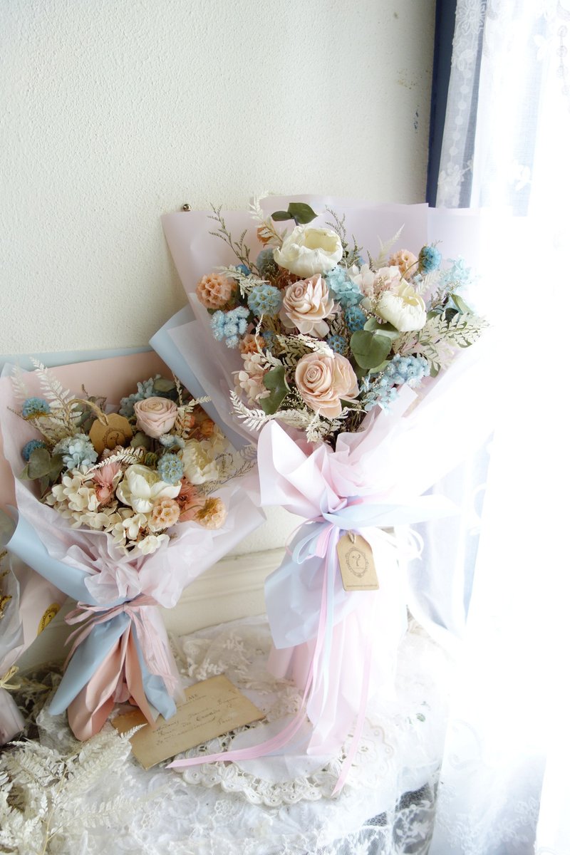 Pink Blue Romantic Proposal Bouquet/Proposal/Valentine's Day/Birthday/Bouquet - ช่อดอกไม้แห้ง - พืช/ดอกไม้ สึชมพู