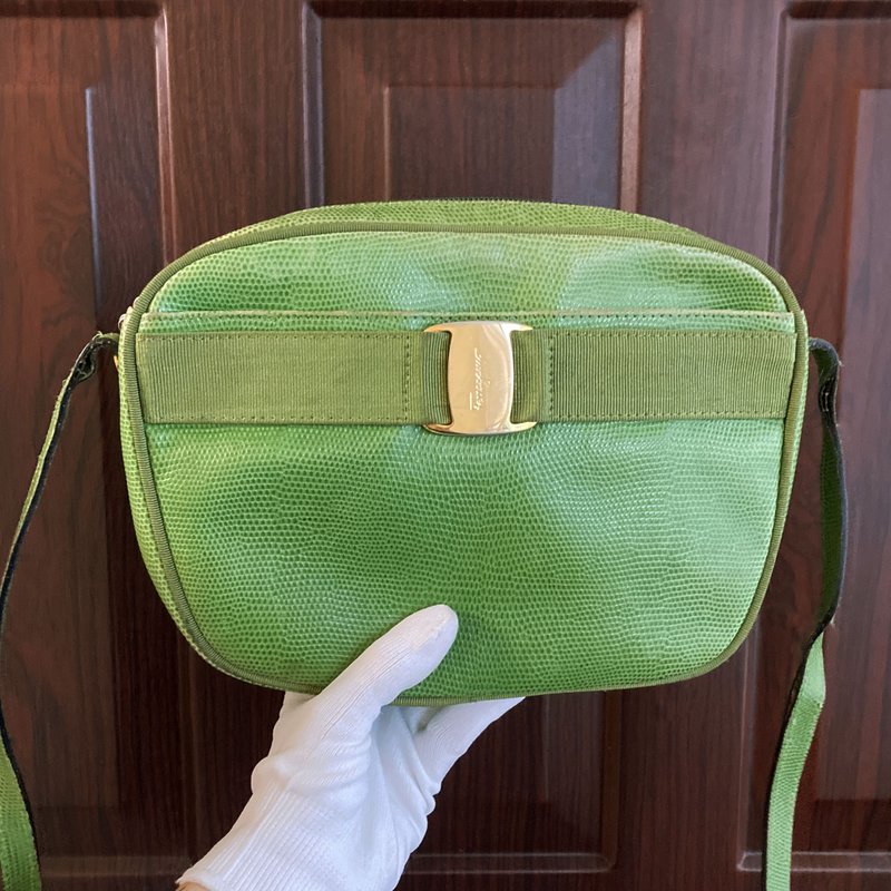 Salvatore Ferragamo 稀有綠色 蜥蜴紋真皮 義大利製 古董包 - 側背包/斜背包 - 真皮 綠色