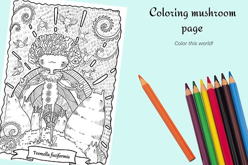 MinOriCozyShop Coloring in pdf Mushroom coloring page Fantasy art Unusual mushroom Antistress