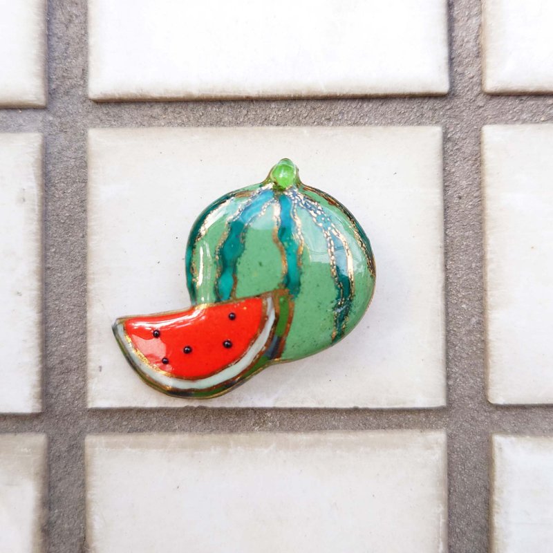 Watermelon 2 cloisonné pin brooch - Badges & Pins - Other Metals Red