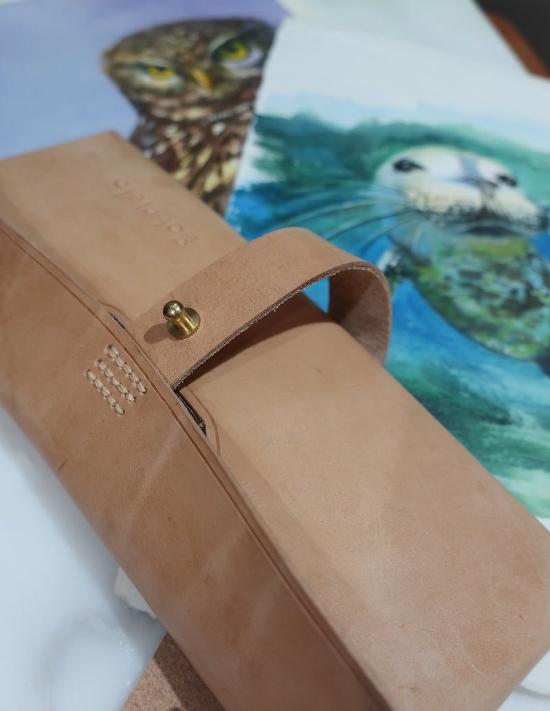 Small painter exclusive hand-made watercolor sketch leather pencil case / primary color grease leather stationery storage - กล่องดินสอ/ถุงดินสอ - หนังแท้ 