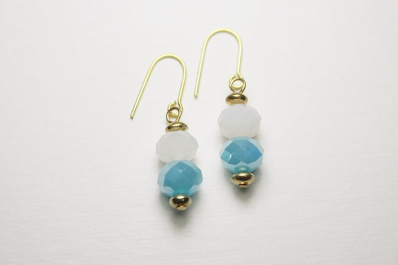 // Glass Crystal Double Beads Series Earrings Protein Haibao Blue // Slightly Discounted - ต่างหู - แก้ว สีน้ำเงิน