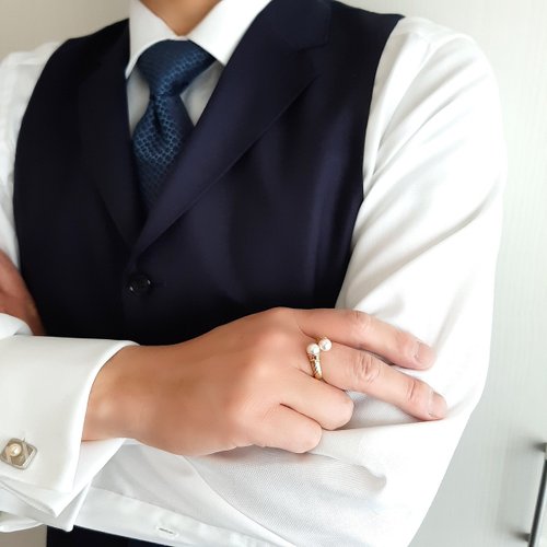 MAJOIE PEARL JEWELRY K18 パールリング ルビー付 メンズ あこや真珠 あこやパール 日本の真珠 pearl ring 珍珠戒指 진주반지