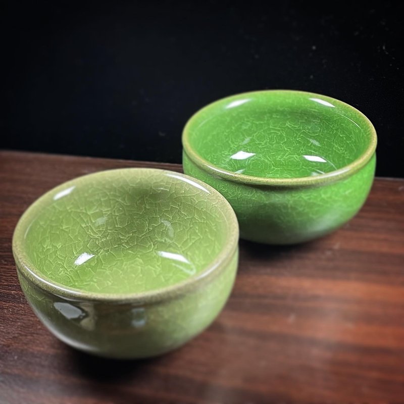 深淺綠冰裂不倒碗2件套 笠野窯 許聰志 - 花瓶/花器 - 陶 綠色