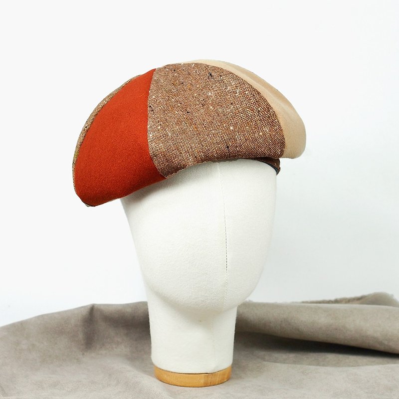 小牛村 手工貝雷帽 簡約百搭 毛呢 過年喜氣【茶纁-暖紅】B-152 - 帽子 - 羊毛 咖啡色