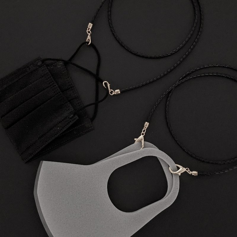 3mm 4mm 5mm black braided leather rope silver buckle glasses chain mask chain - เชือก/สายคล้อง - หนังแท้ สีดำ