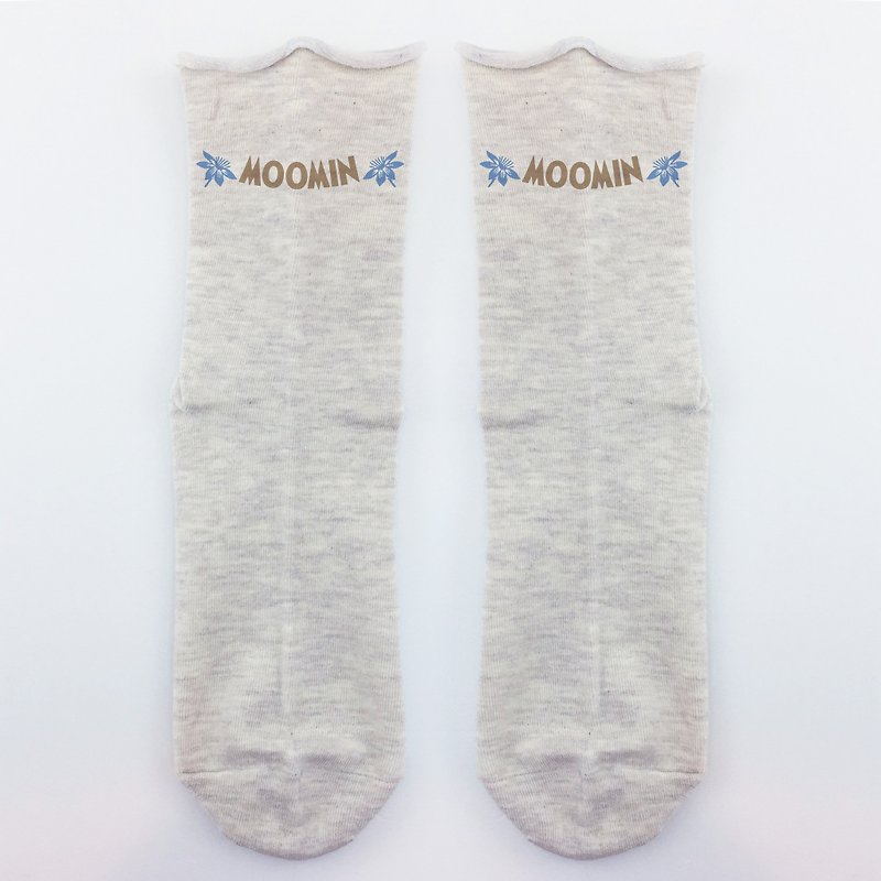 Moomin嚕嚕米授權-捲邊長襪(灰),AE02 - 襪子 - 棉．麻 咖啡色
