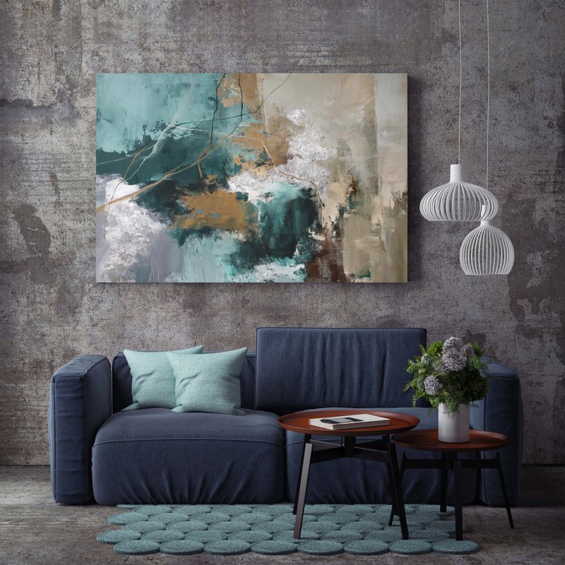 Green Silver Painting |  Green Silver Abstract | Green Wall Art | Forest Hill 2 - 壁貼/牆壁裝飾 - 棉．麻 綠色