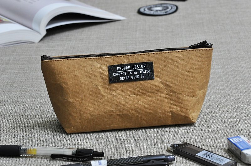 ENDURE/仿紙袋皮革筆袋/Imitation Paper Bag Leather Pencil Case - Pencil Cases - Other Man-Made Fibers Brown