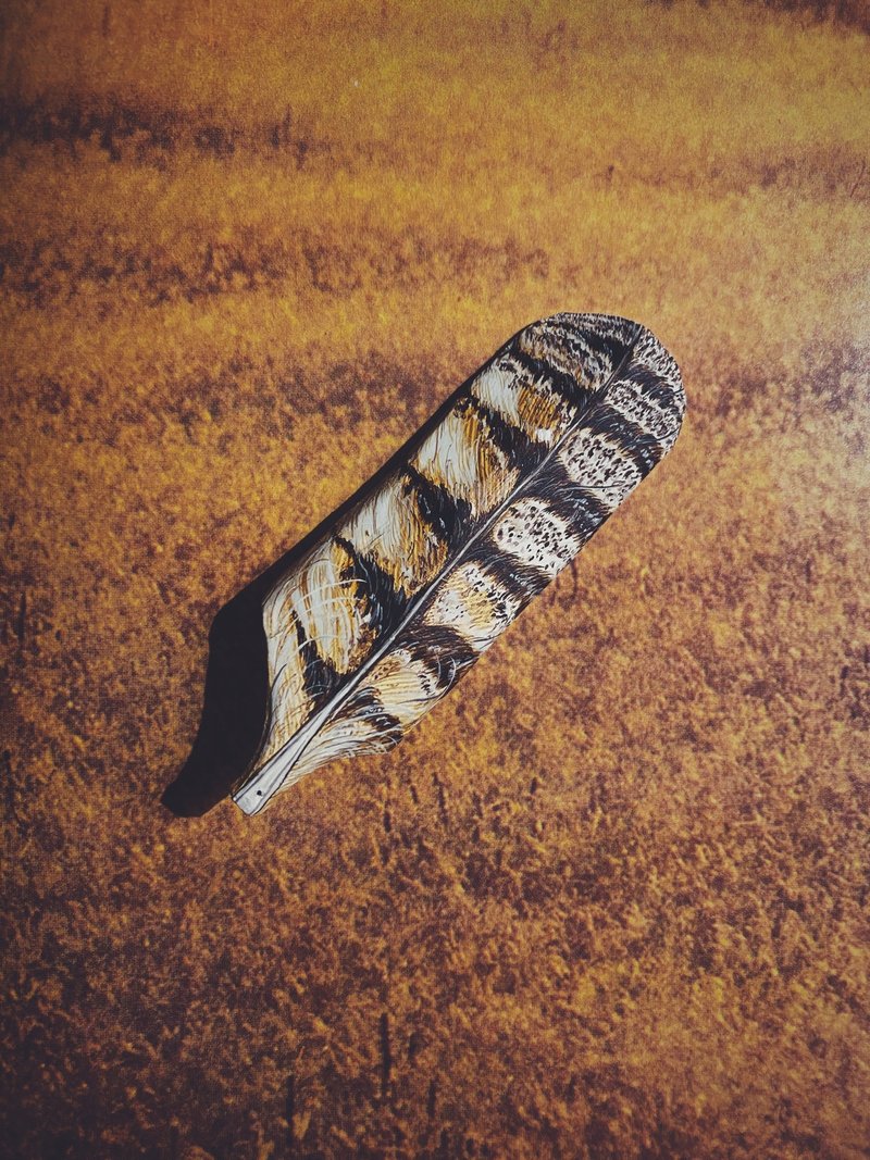 Woodcut Hand Painted Pendant - Feather - Other - Wood Brown