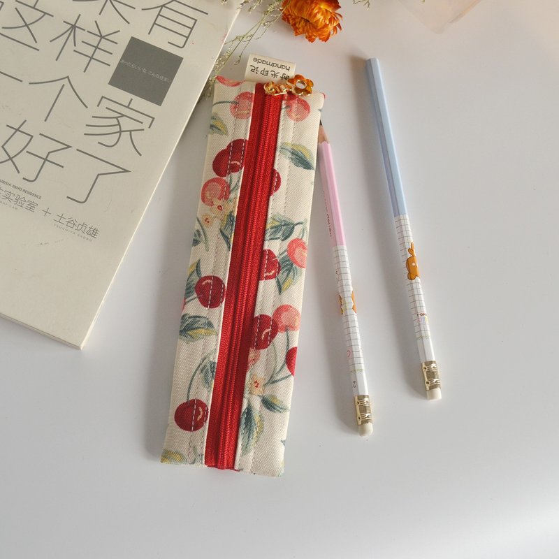 簡單筆袋 / 拉鏈收納袋 / 櫻桃 - 鉛筆盒/筆袋 - 棉．麻 