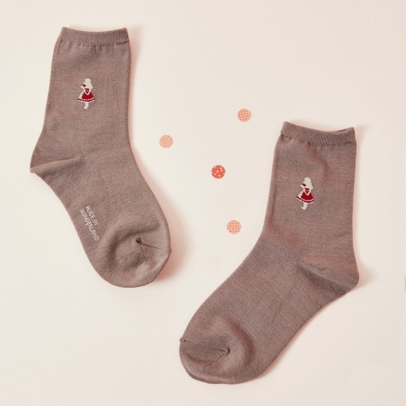 7321Design- stockings (1 double feed) L-Wonderland (khaki - Alice), 7321-85024 - Socks - Paper Khaki