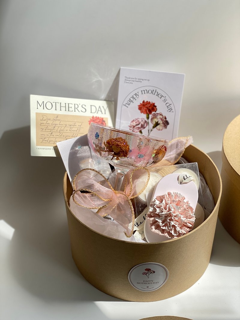 [Mother's Day Gift Box] French Wine Glass Jelly Candle Holder | Tulip Diffuser Stone| Gift Box Set - Candles & Candle Holders - Wax Pink