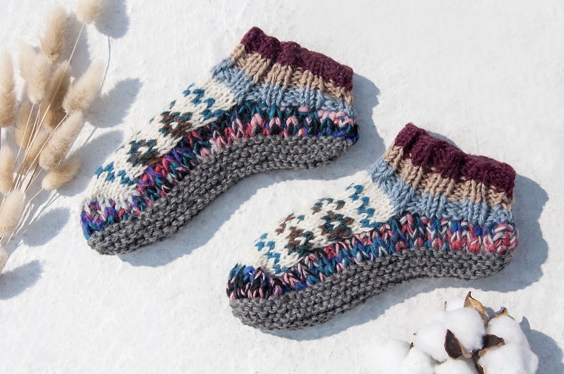 Hand-knitted pure wool knitted socks / inner brushed striped socks / wool crocheted stockings / warm wool socks-fruit cake - ถุงเท้า - ขนแกะ หลากหลายสี