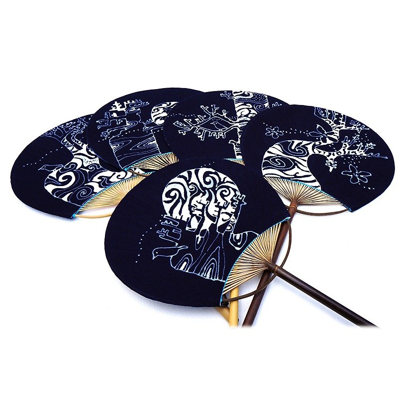 Takuya Aizen - branches batik hand fan - Items for Display - Other Materials Blue
