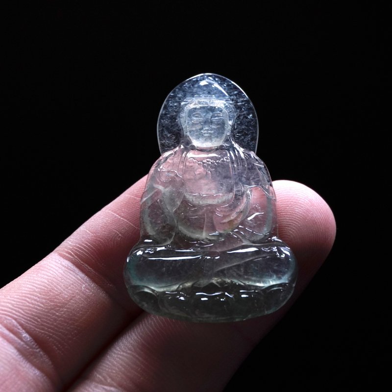 玻璃種飄綠翡翠精雕寶瓶觀音菩薩 | 天然緬甸玉翡翠A貨 | 送禮 - 吊飾/掛飾 - 玉石 透明