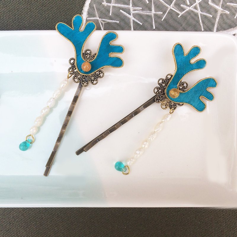 // // Deer Elk Art - Original Kingfisher hairpin / small-folder - Hair Accessories - Gemstone 