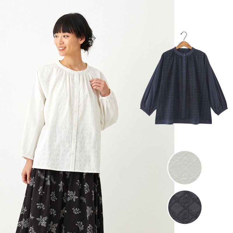 【預訂】印度製 鑽石刺繡襯衫 - 女上衣/長袖上衣 - 棉．麻 白色